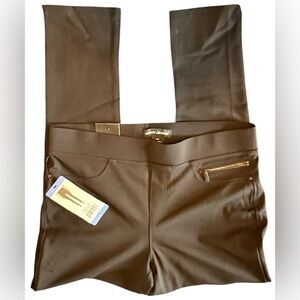 DKNY Black Faux-Leather Look Leggings with Front Patch Pocket